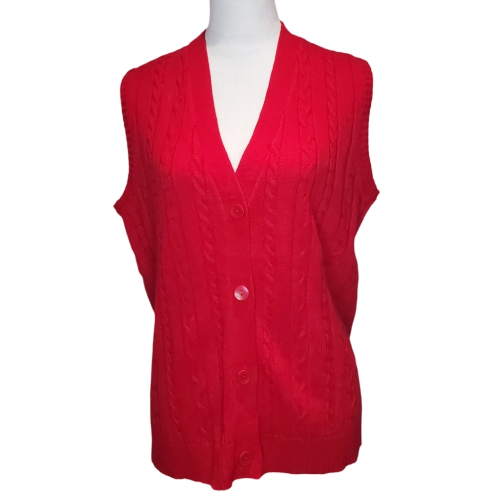 Sara Morgan Vintage 100% Acrylic Cable Knit Christmas Red Sweater Vest